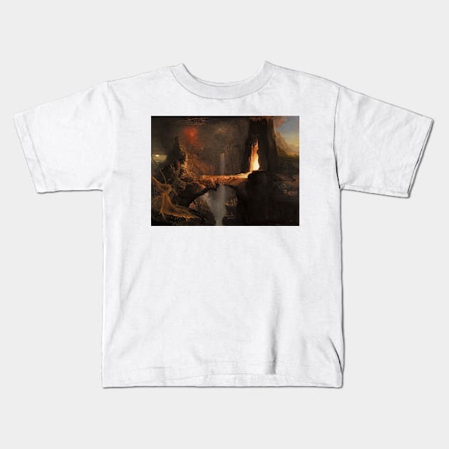 Expulsion. Moon and Firelight by Thomas Cole Kids T-Shirt by Classic Art Stall